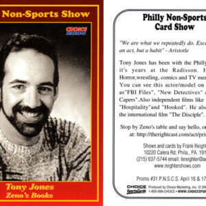 #31 Tony Jones Zeno's Books (note: A variation of this card exists with the incorrect spelling "Toney Jones" printed on the card front. Both cards were printed in the same amount.)